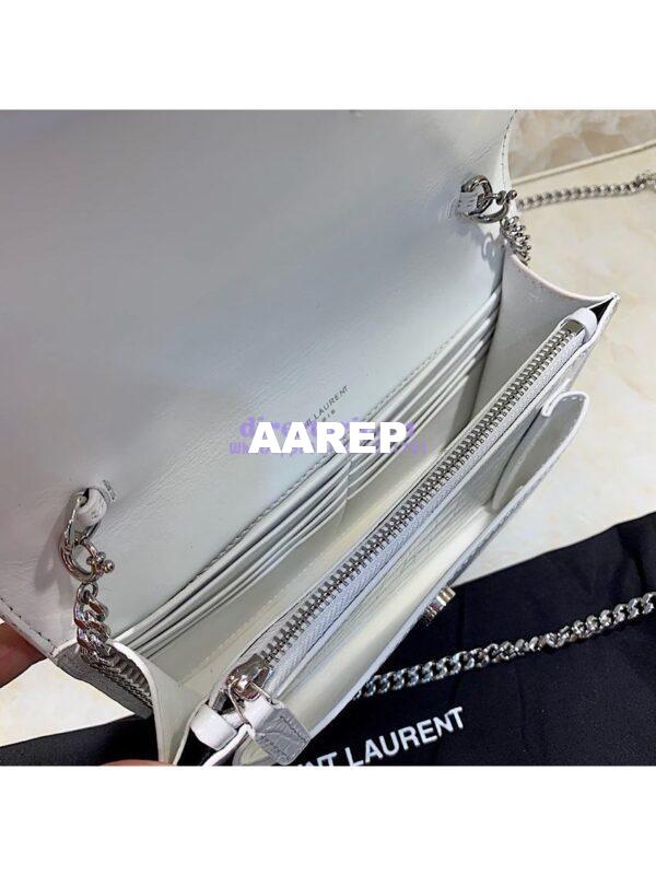 Replica Saint Laurent YSL Sunset Chain Wallet In Shiny Crocodile-embossed Leather 533026 White 8