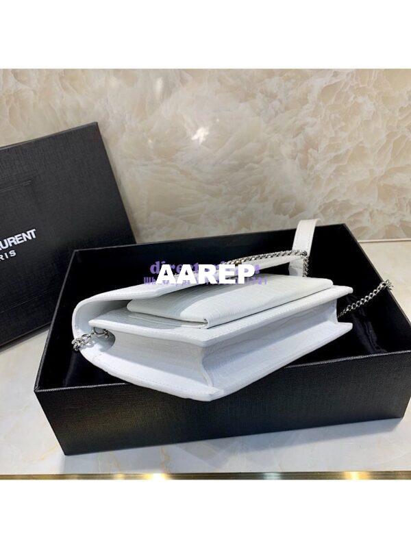 Replica Saint Laurent YSL Sunset Chain Wallet In Shiny Crocodile-embossed Leather 533026 White 9