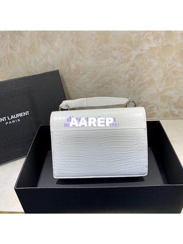 Replica Saint Laurent YSL Sunset Chain Wallet In Shiny Crocodile-embossed Leather 533026 White 10