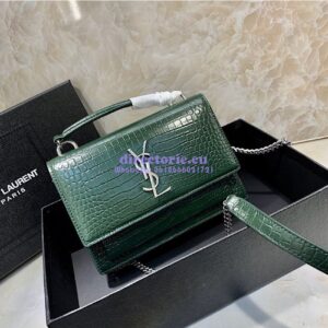 Replica Saint Laurent YSL Sunset Chain Wallet In Shiny Crocodile-embossed Leather 533026 Green
