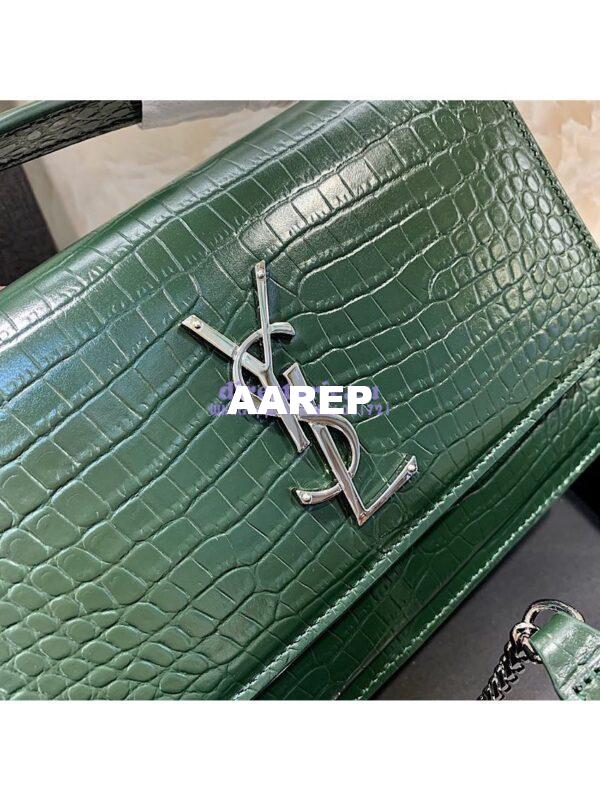 Replica Saint Laurent YSL Sunset Chain Wallet In Shiny Crocodile-embossed Leather 533026 Green 4