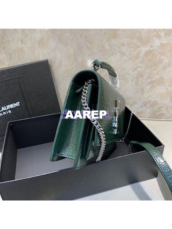 Replica Saint Laurent YSL Sunset Chain Wallet In Shiny Crocodile-embossed Leather 533026 Green 5