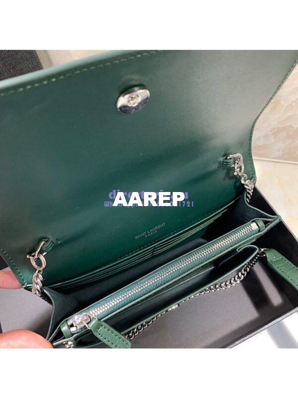 Replica Saint Laurent YSL Sunset Chain Wallet In Shiny Crocodile-embossed Leather 533026 Green 7