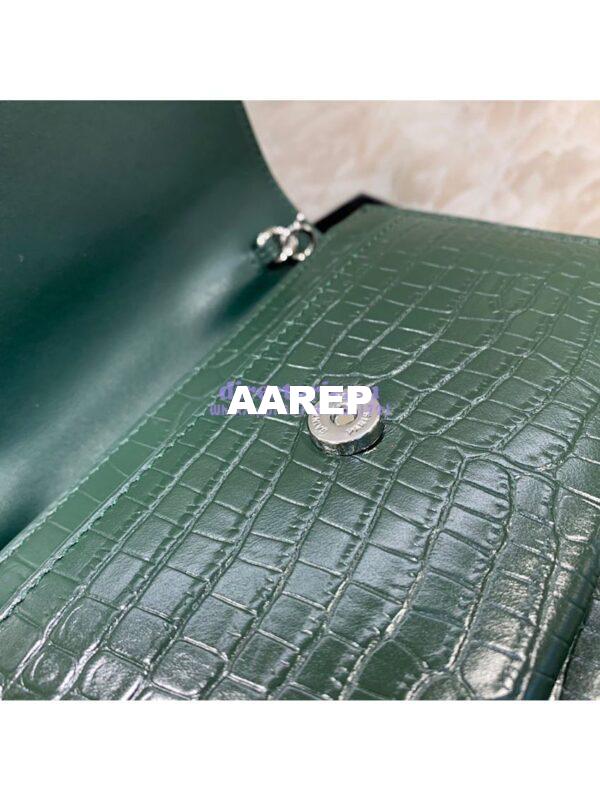 Replica Saint Laurent YSL Sunset Chain Wallet In Shiny Crocodile-embossed Leather 533026 Green 9