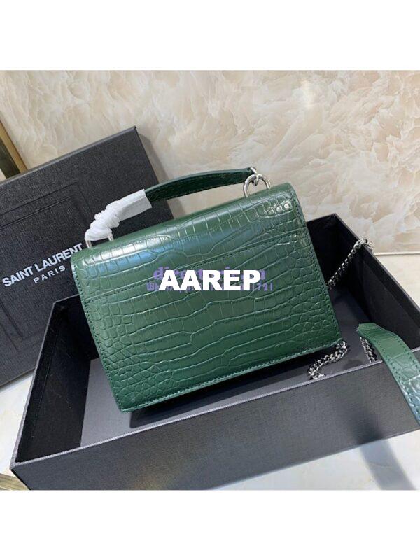 Replica Saint Laurent YSL Sunset Chain Wallet In Shiny Crocodile-embossed Leather 533026 Green 10