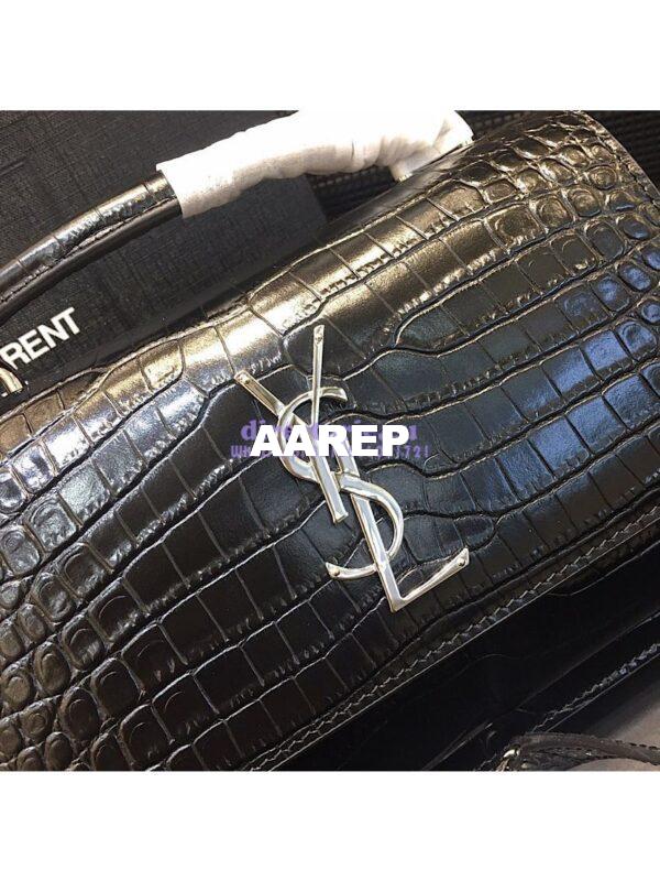 Replica Saint Laurent YSL Sunset Chain Wallet In Shiny Crocodile-embossed Leather 533026 Black 8