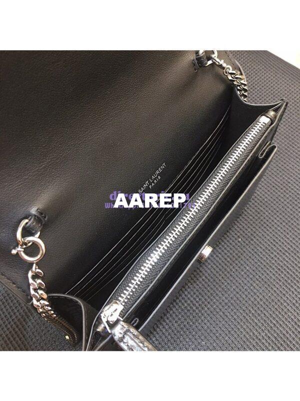 Replica Saint Laurent YSL Sunset Chain Wallet In Shiny Crocodile-embossed Leather 533026 Black 10
