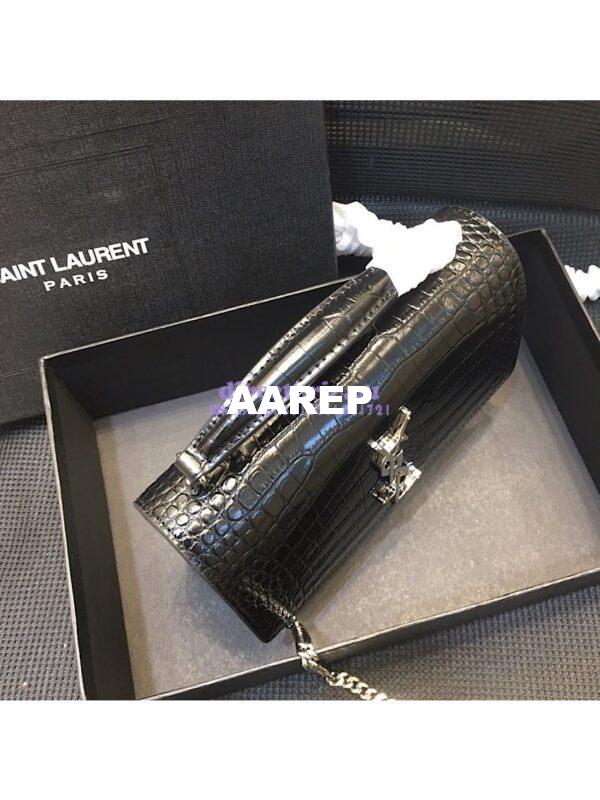 Replica Saint Laurent YSL Sunset Chain Wallet In Shiny Crocodile-embossed Leather 533026 Black 13