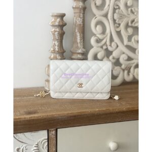 Replica Chanel Lambskin Wallet On Chain WOC AP3035 White