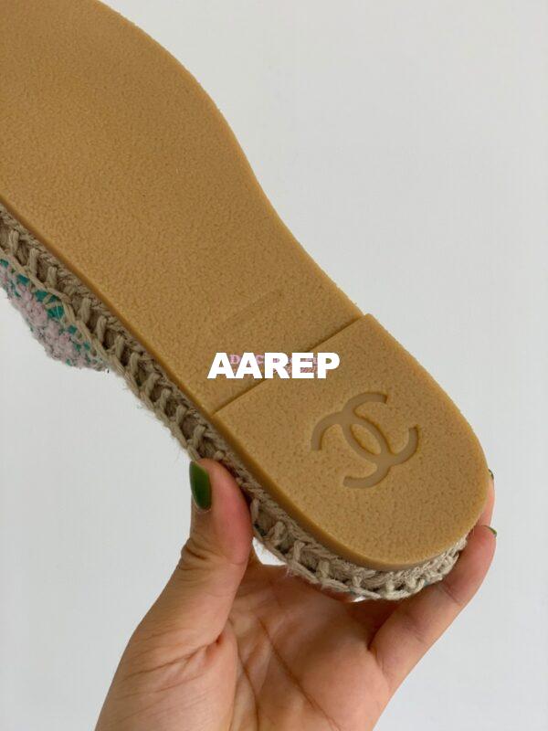 Replica Chanel Tweed and Lambskin Green Pink Espadrilles Sandals G37482 8