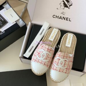 Replica Chanel Tweed and Lambskin White Pink Espadrilles Sandals G37482 2