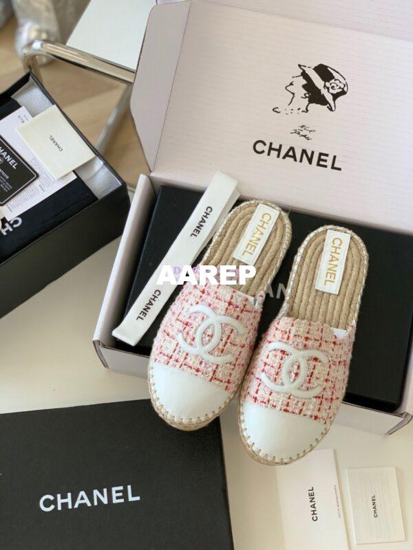 Replica Chanel Tweed and Lambskin White Pink Espadrilles Sandals G37482 4