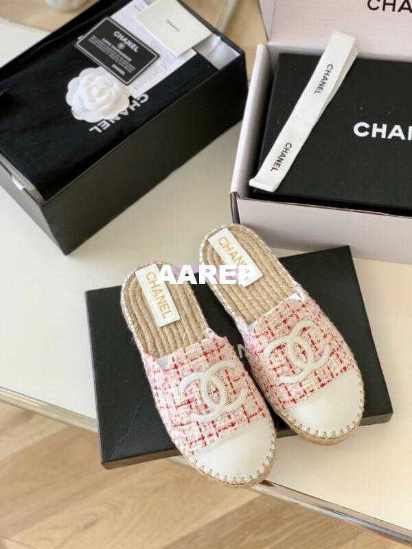 Replica Chanel Tweed and Lambskin White Pink Espadrilles Sandals G37482 5