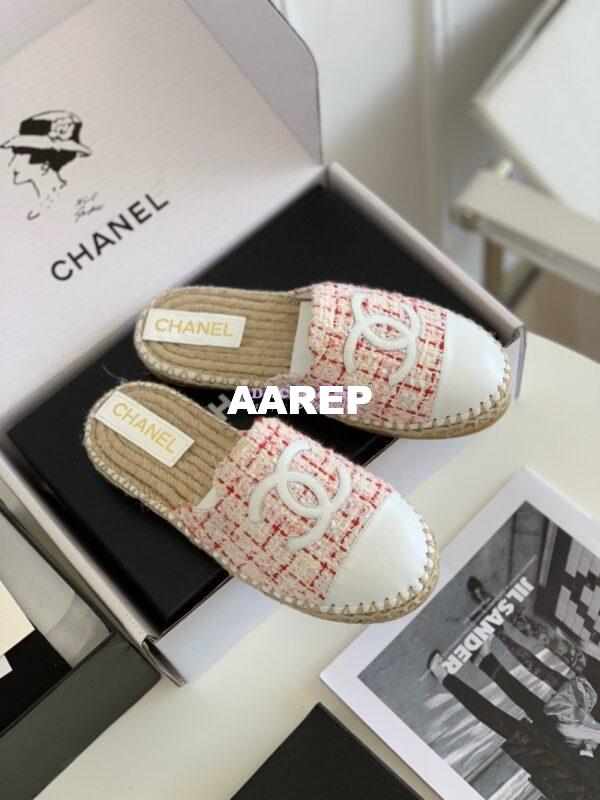 Replica Chanel Tweed and Lambskin White Pink Espadrilles Sandals G37482 6