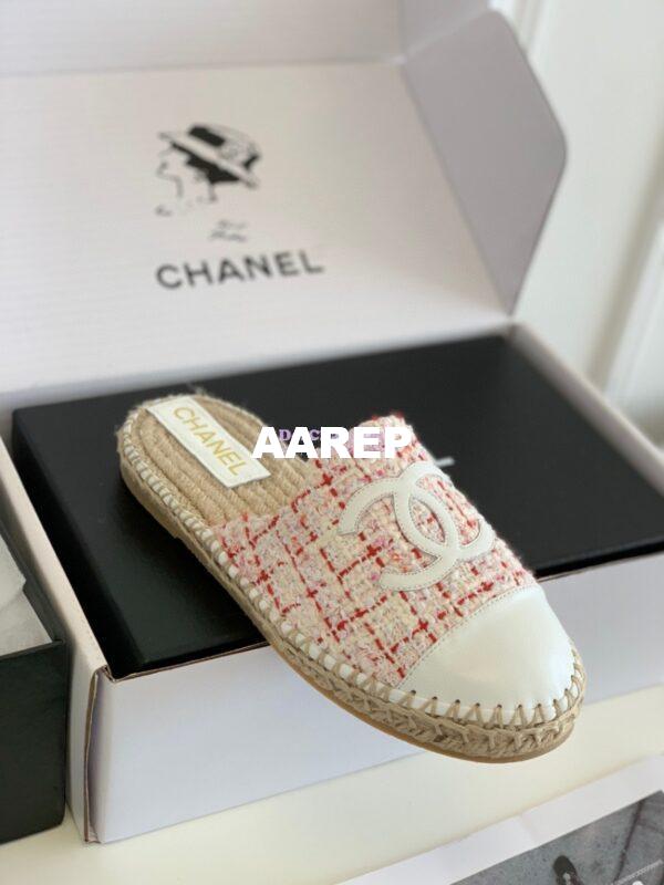 Replica Chanel Tweed and Lambskin White Pink Espadrilles Sandals G37482 7
