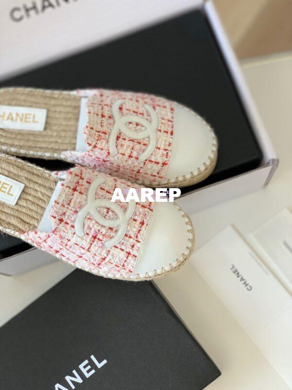 Replica Chanel Tweed and Lambskin White Pink Espadrilles Sandals G37482 8