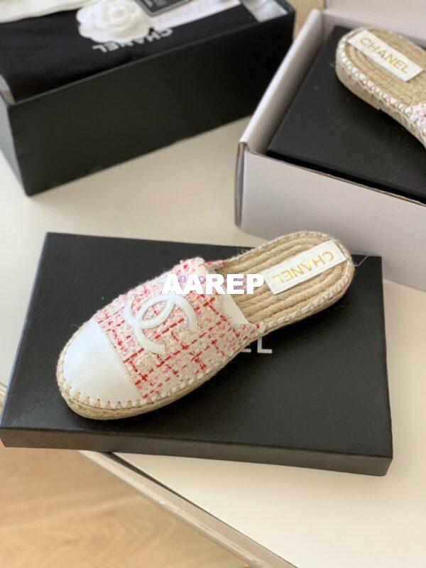 Replica Chanel Tweed and Lambskin White Pink Espadrilles Sandals G37482 9