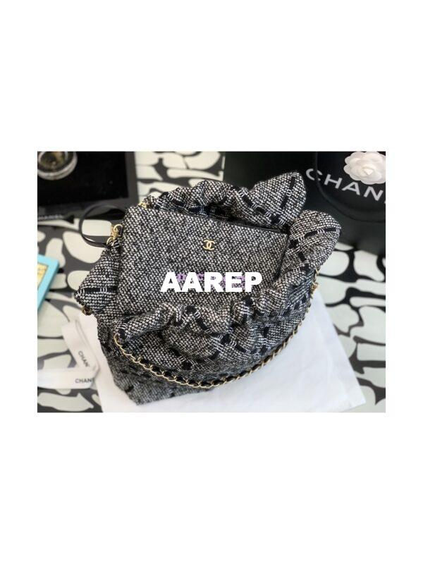 Replica Chanel 22 Handbag Wool Tweed & Gold Metal AS3261 Black and ecru 3