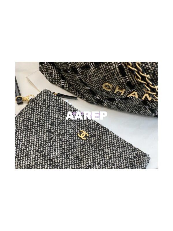 Replica Chanel 22 Handbag Wool Tweed & Gold Metal AS3261 Black and ecru 6