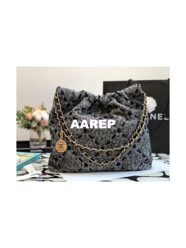 Replica Chanel 22 Handbag Wool Tweed & Gold Metal AS3261 Black and ecru 7