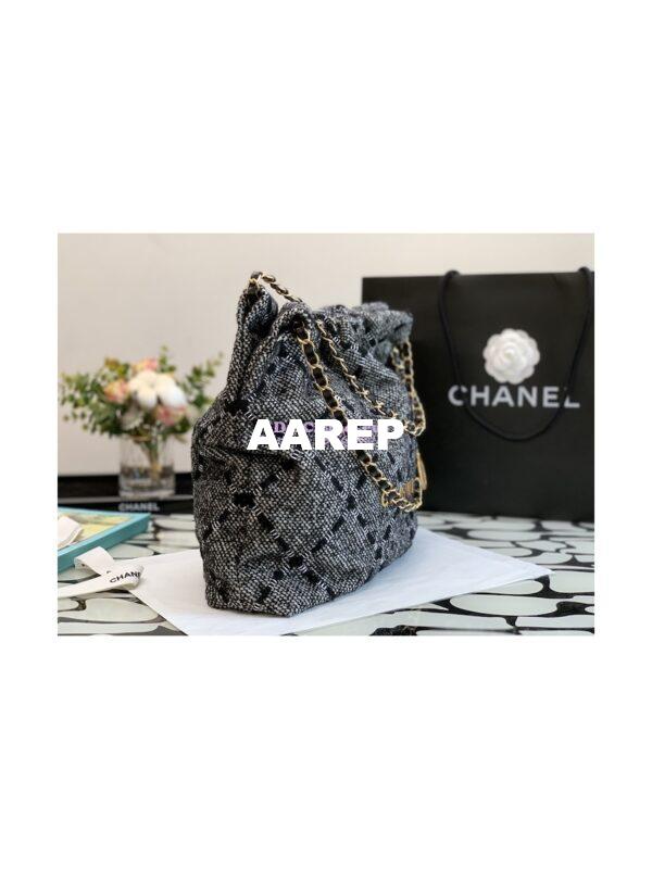 Replica Chanel 22 Handbag Wool Tweed & Gold Metal AS3261 Black and ecru 8