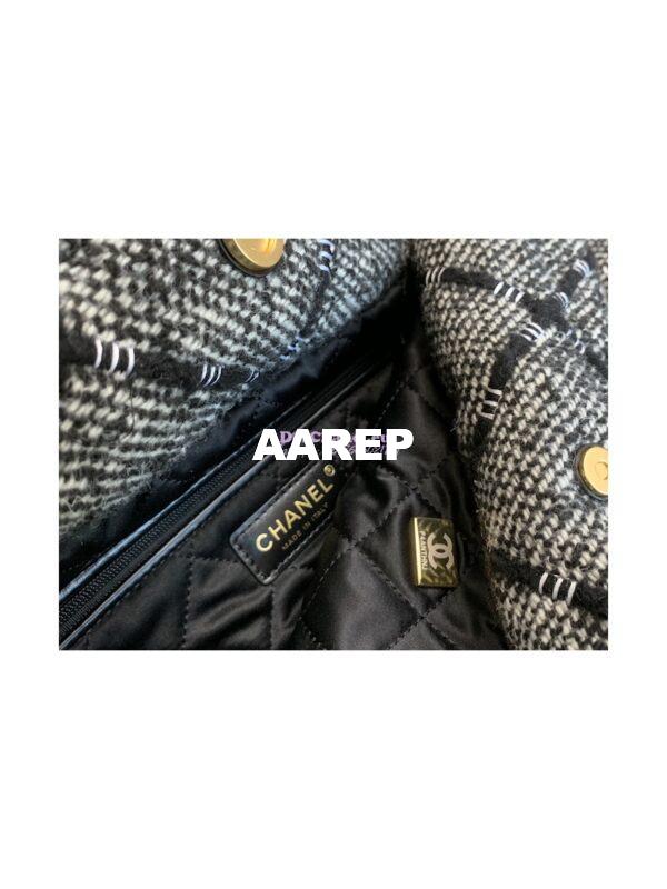 Replica Chanel 22 Handbag Wool Tweed & Gold Metal AS3261 Black and ecru 9