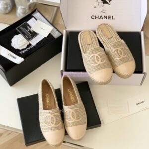Replica Chanel Tweed and Lambskin Nude Espadrilles Sandals G37482