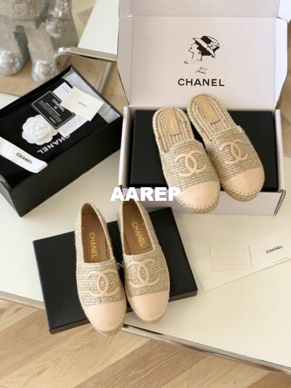 Replica Chanel Tweed and Lambskin Nude Espadrilles Sandals G37482