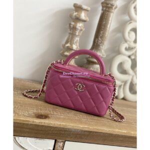 Replica Chanel Vanity With Chain in Lambskin Top Handle AP2846 Dark Pink