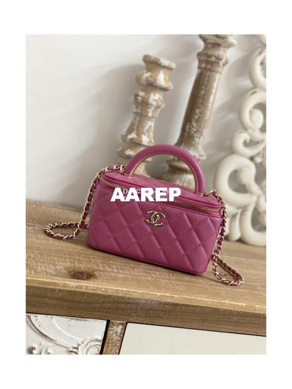 Replica Chanel Vanity With Chain in Lambskin Top Handle AP2846 Dark Pink 3