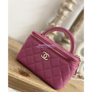 Replica Chanel Vanity With Chain in Lambskin Top Handle AP2846 Dark Pink 2