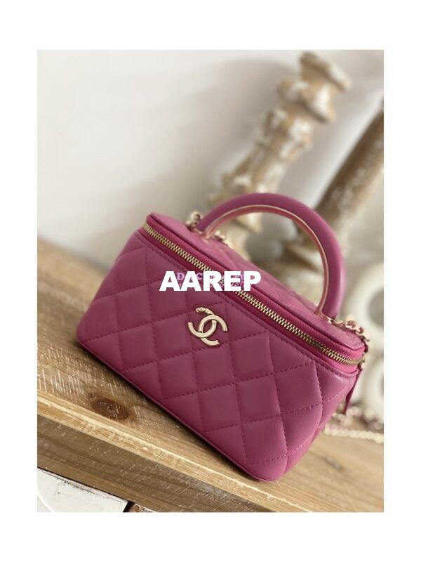 Replica Chanel Vanity With Chain in Lambskin Top Handle AP2846 Dark Pink 4