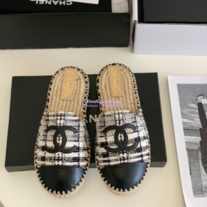 Replica Chanel Tweed and Lambskin Ivory Grey Black Espadrilles Sandals G37482