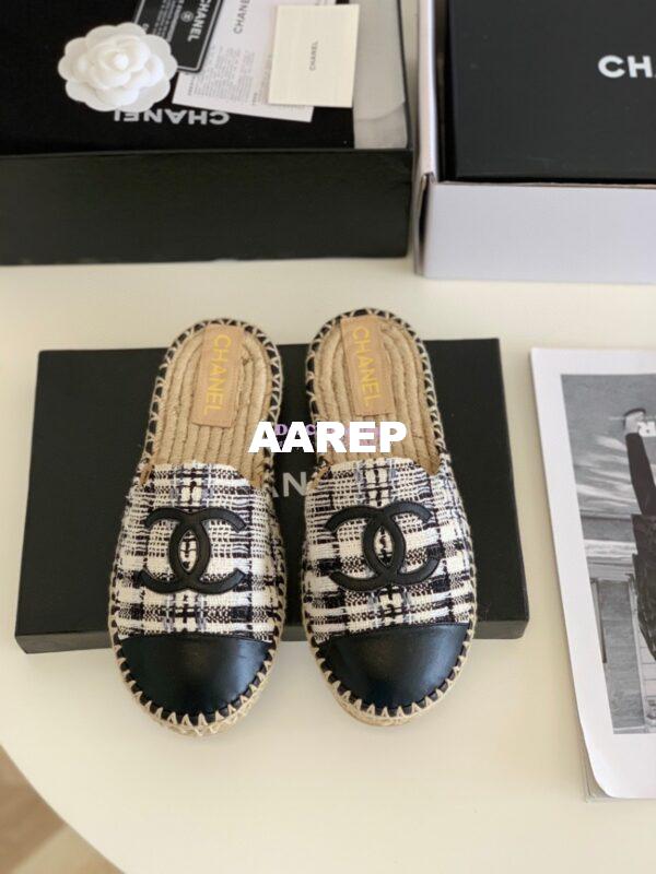 Replica Chanel Tweed and Lambskin Ivory Grey Black Espadrilles Sandals G37482