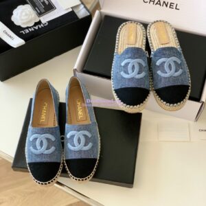 Replica Chanel Denim Blue Black Espadrilles Sandals G37482