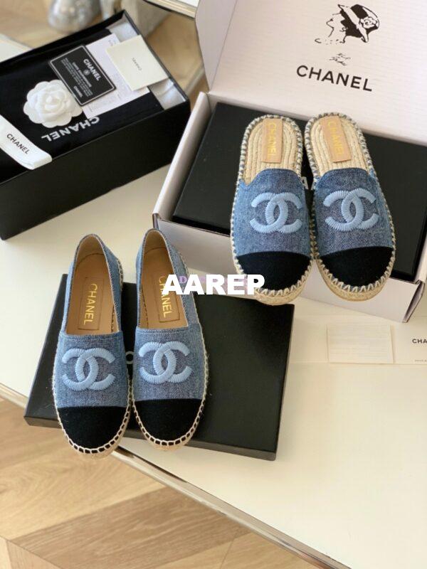 Replica Chanel Denim Blue Black Espadrilles Sandals G37482
