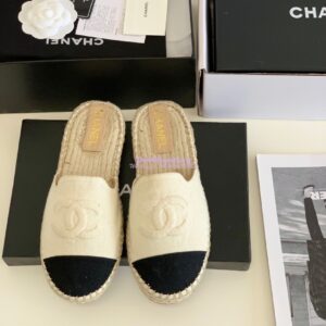 Replica Chanel Denim Ivory Black Espadrilles Sandals G37482 2