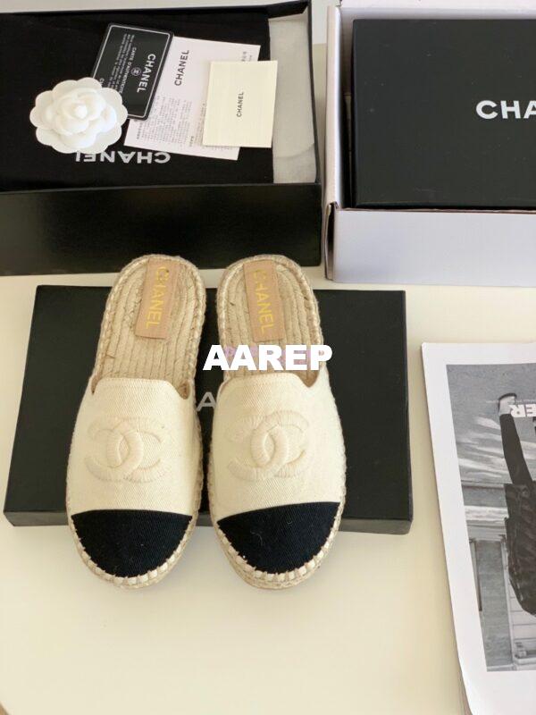 Replica Chanel Denim Ivory Black Espadrilles Sandals G37482 2