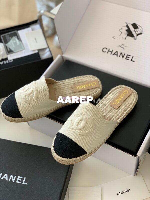Replica Chanel Denim Ivory Black Espadrilles Sandals G37482 4