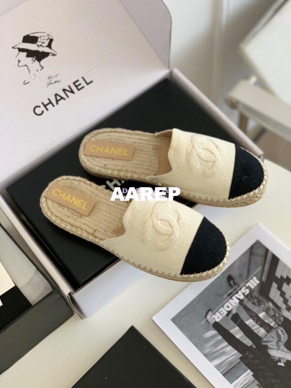 Replica Chanel Denim Ivory Black Espadrilles Sandals G37482 6