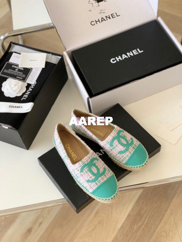 Replica Chanel Tweed and Lambskin Green Pink Espadrilles G29762 4
