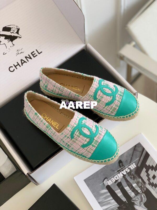 Replica Chanel Tweed and Lambskin Green Pink Espadrilles G29762 5