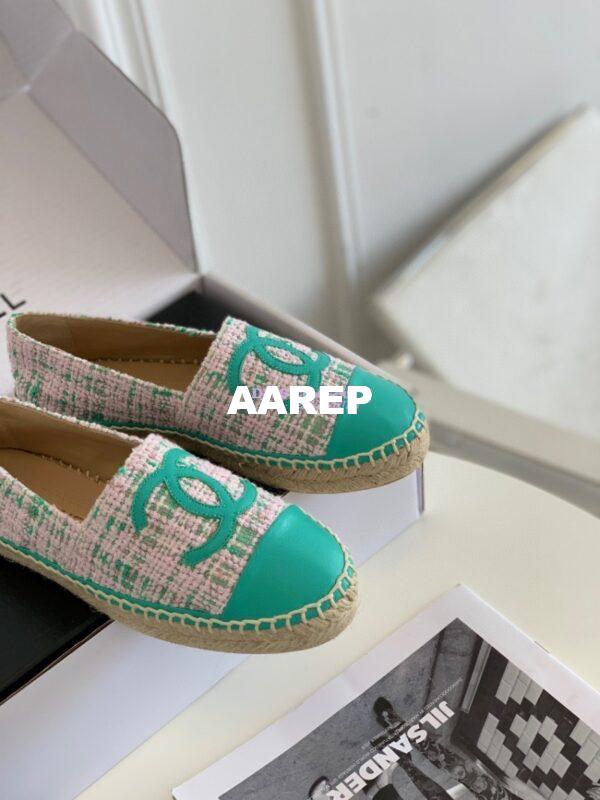 Replica Chanel Tweed and Lambskin Green Pink Espadrilles G29762 7