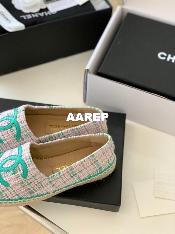 Replica Chanel Tweed and Lambskin Green Pink Espadrilles G29762 9