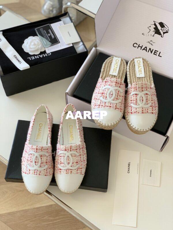 Replica Chanel Tweed and Lambskin White Pink Espadrilles G29762