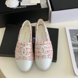 Replica Chanel Tweed and Lambskin White Pink Espadrilles G29762 2