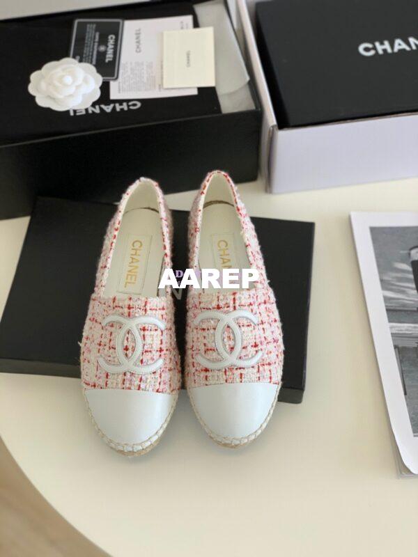 Replica Chanel Tweed and Lambskin White Pink Espadrilles G29762 2