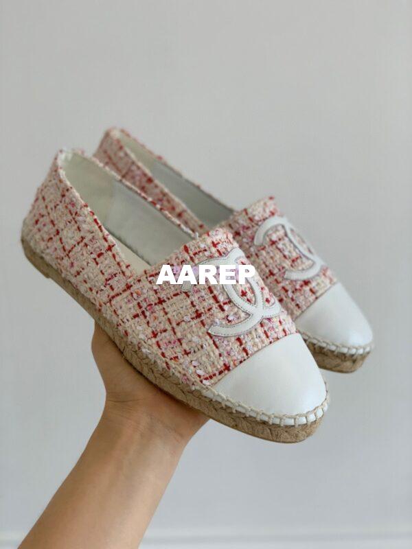Replica Chanel Tweed and Lambskin White Pink Espadrilles G29762 4