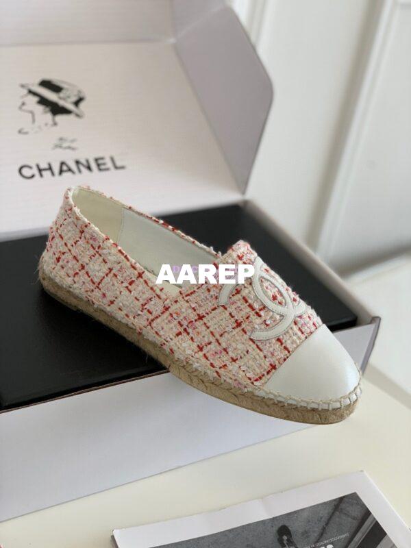 Replica Chanel Tweed and Lambskin White Pink Espadrilles G29762 6