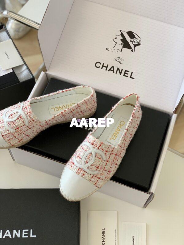 Replica Chanel Tweed and Lambskin White Pink Espadrilles G29762 7